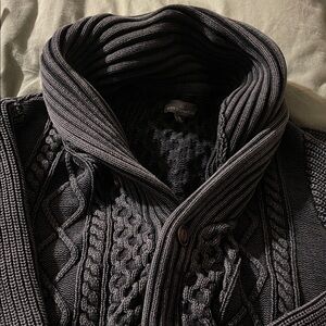 LL Bean Signature Men's Dark Gray Cable Knit Cardigan